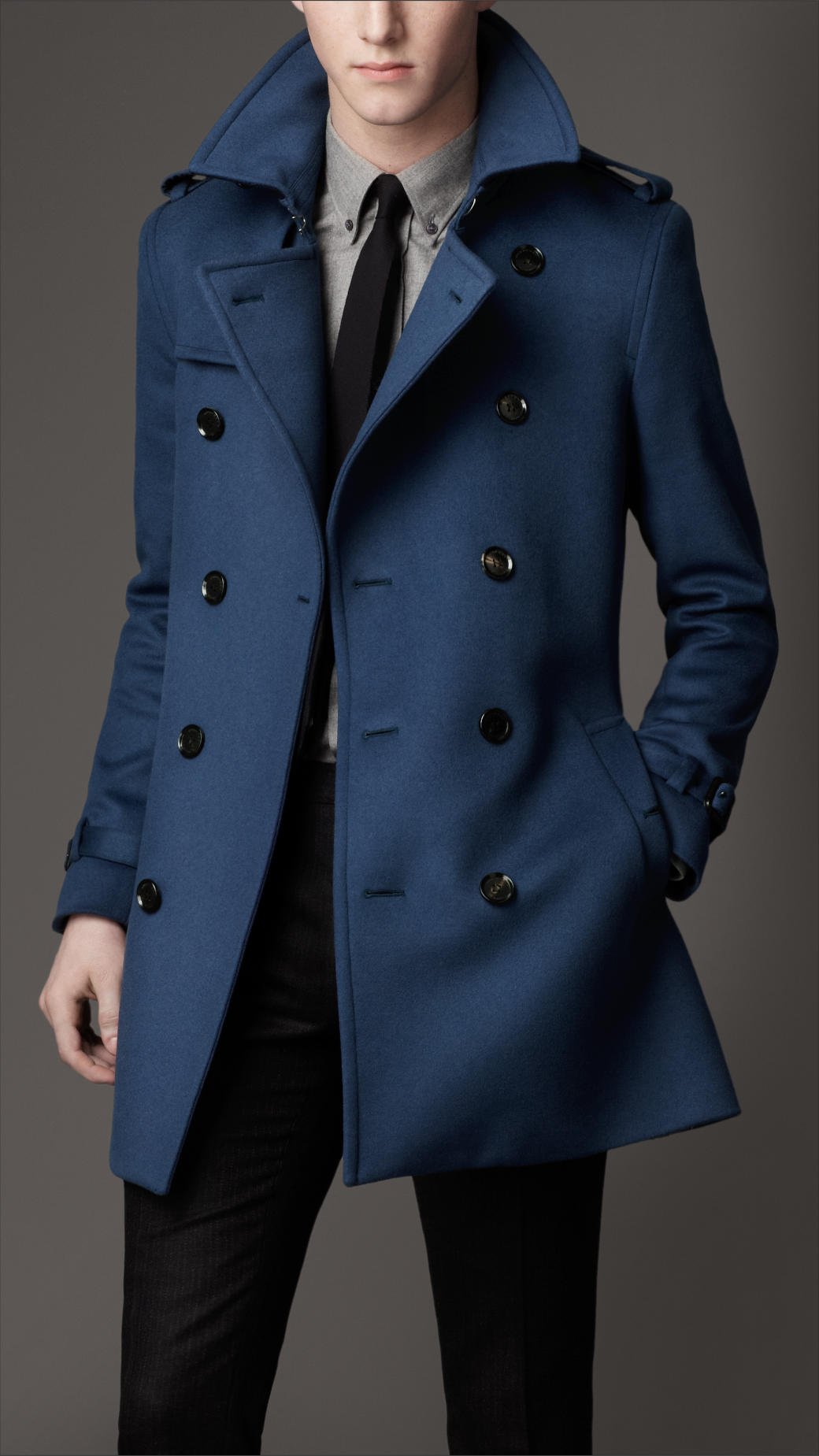 Burberry Wool Trench Coat in Blue for Men | Lyst