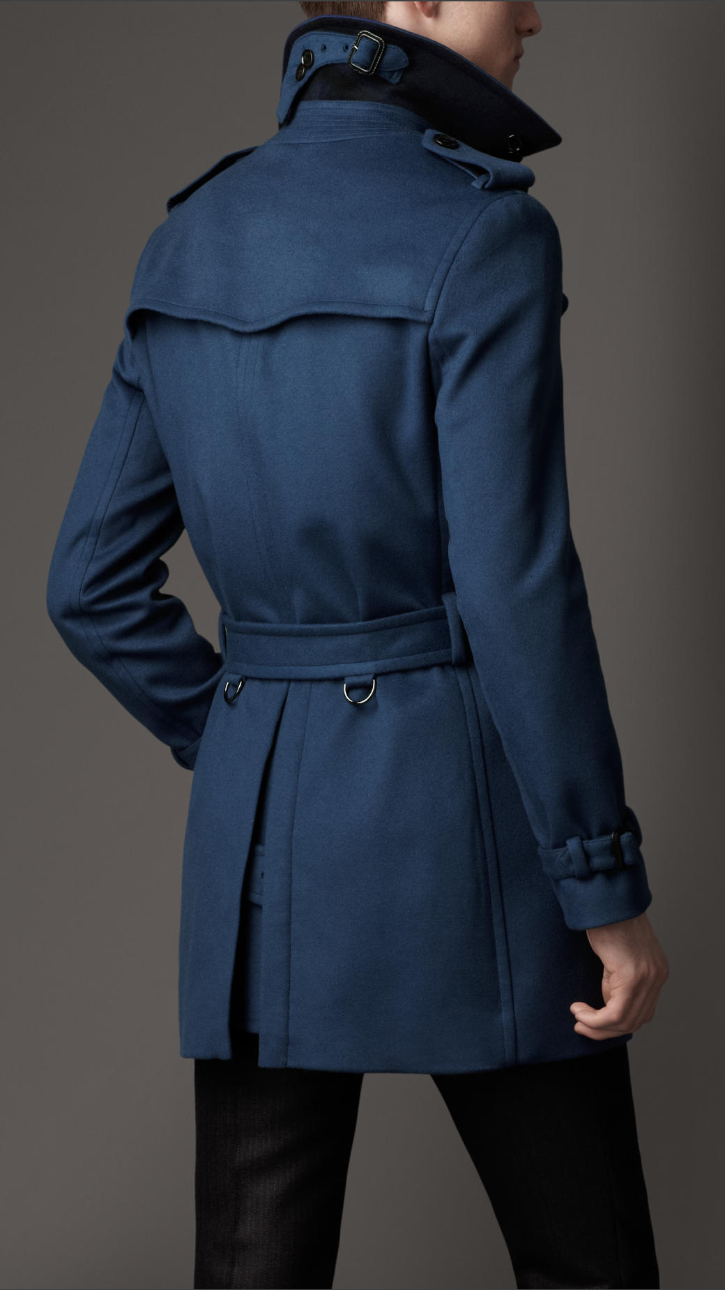 Burberry Wool Trench Coat in Blue for Men - Lyst