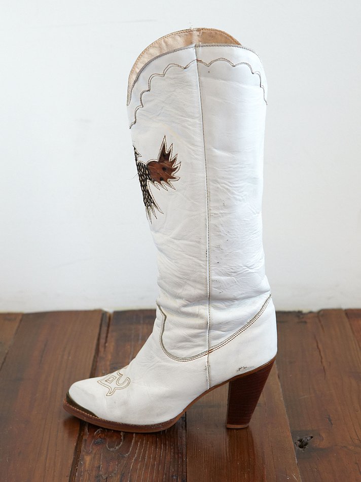 Free People Vintage White Leather Cowboy Boots | Lyst