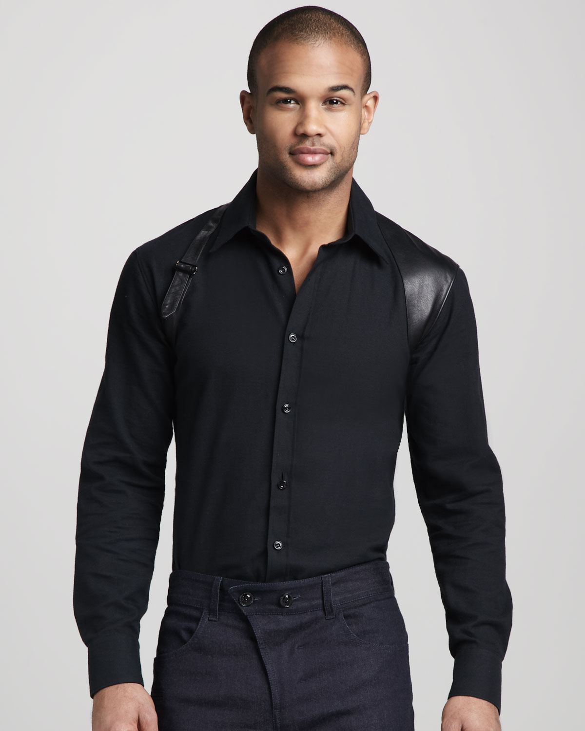 Lyst Alexander Mcqueen Leather Trim Harness Shirt in Black for Men