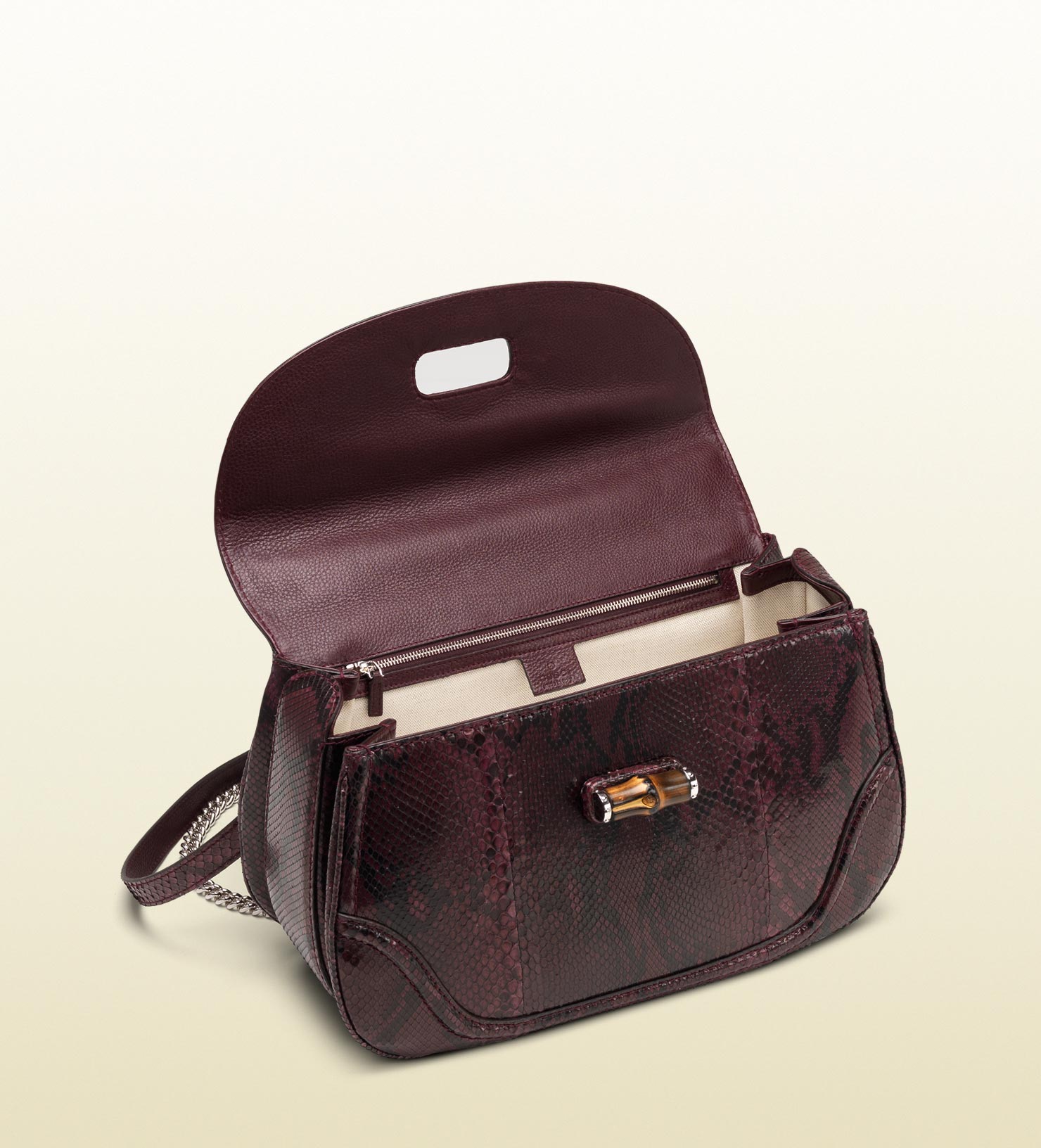 Gucci New Bamboo Shaded Python Top Handle Bag in Purple - Lyst