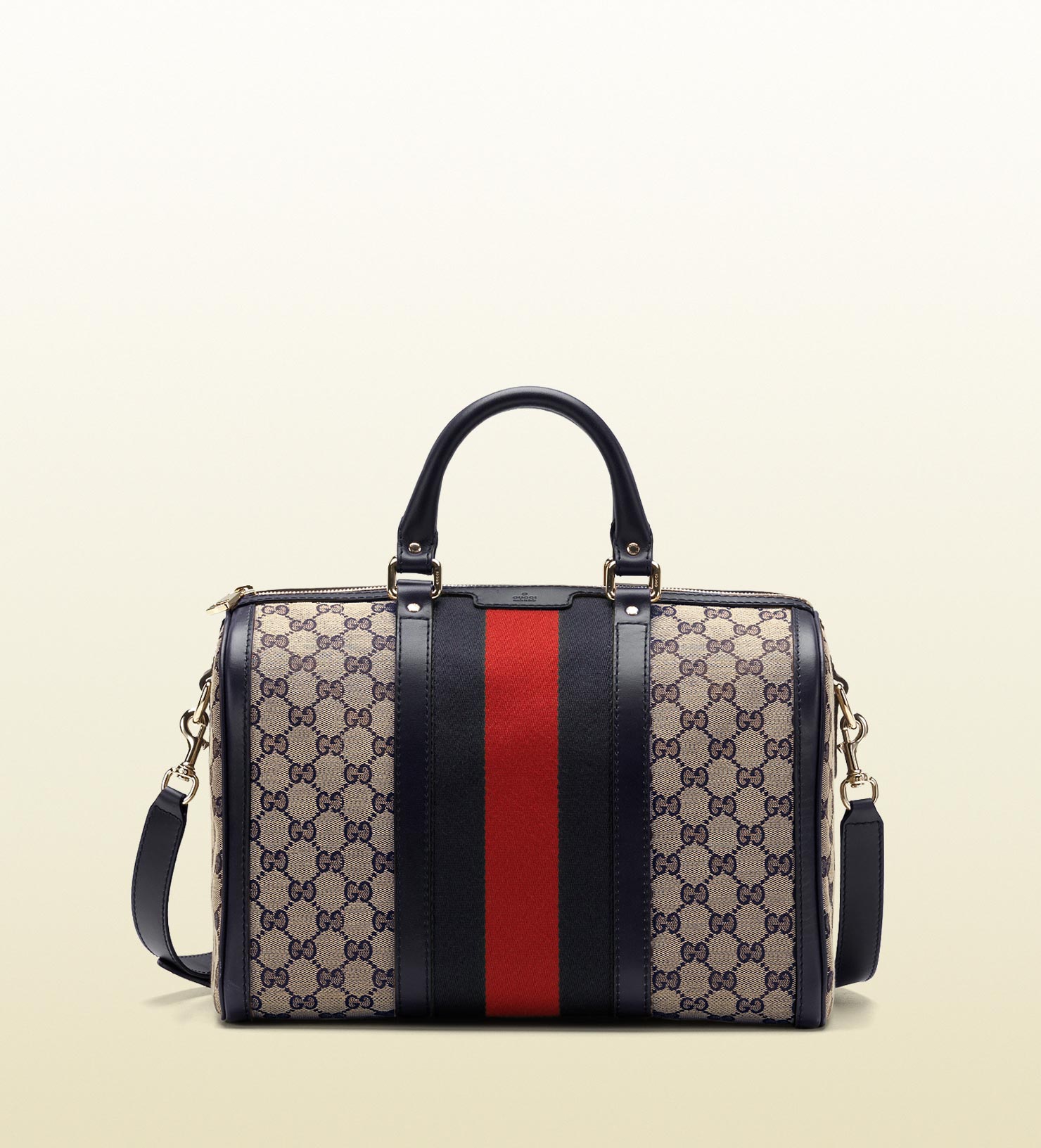 Gucci GG Supreme Web Stripe Boston Bag Blue