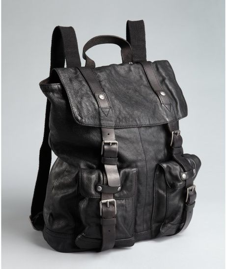 John Varvatos Black Leather Buckle Backpack in Black for Men | Lyst