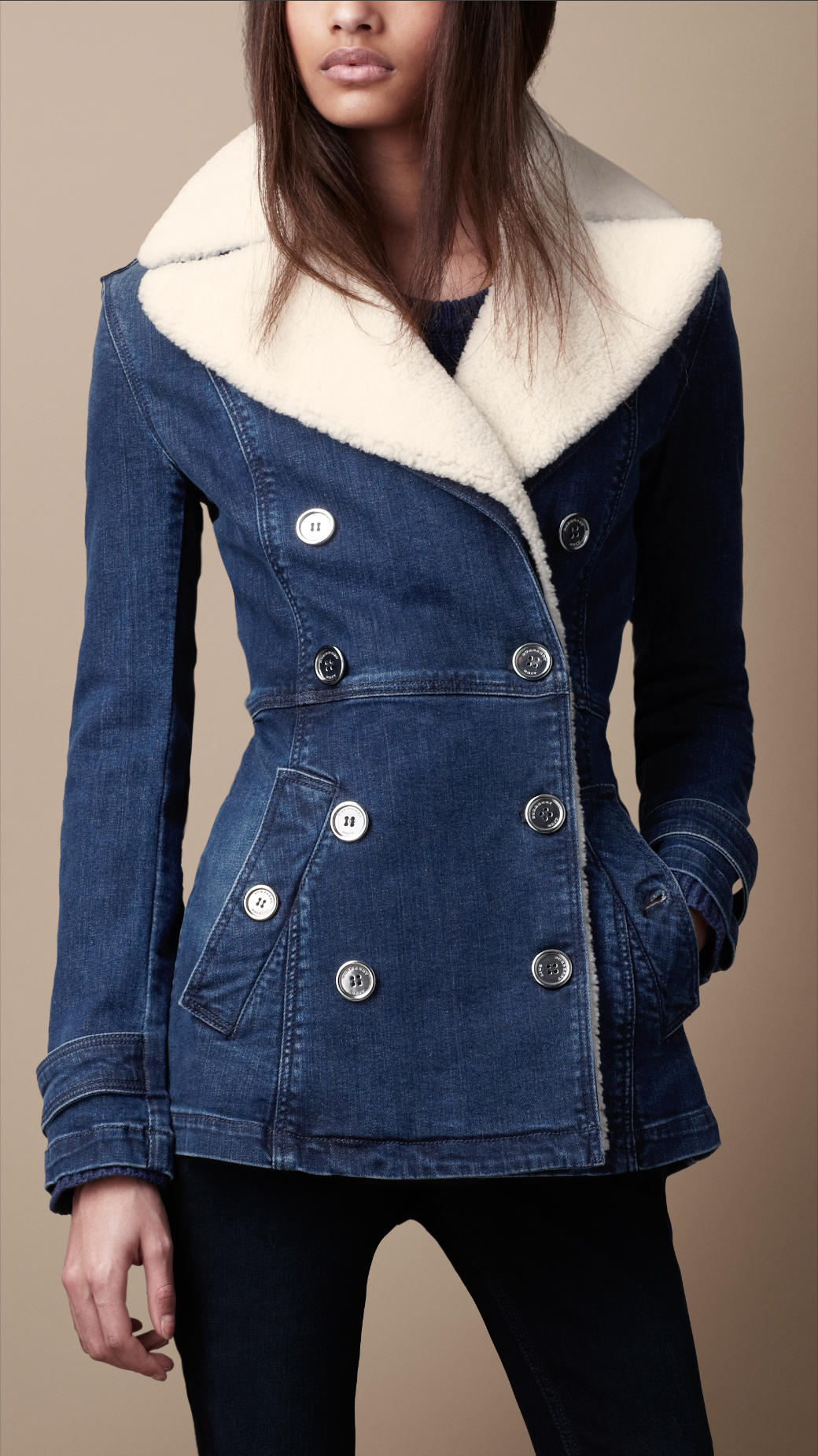 Burberry Brit Shearling Warmer Denim  Jacket  in Denim  Blue 