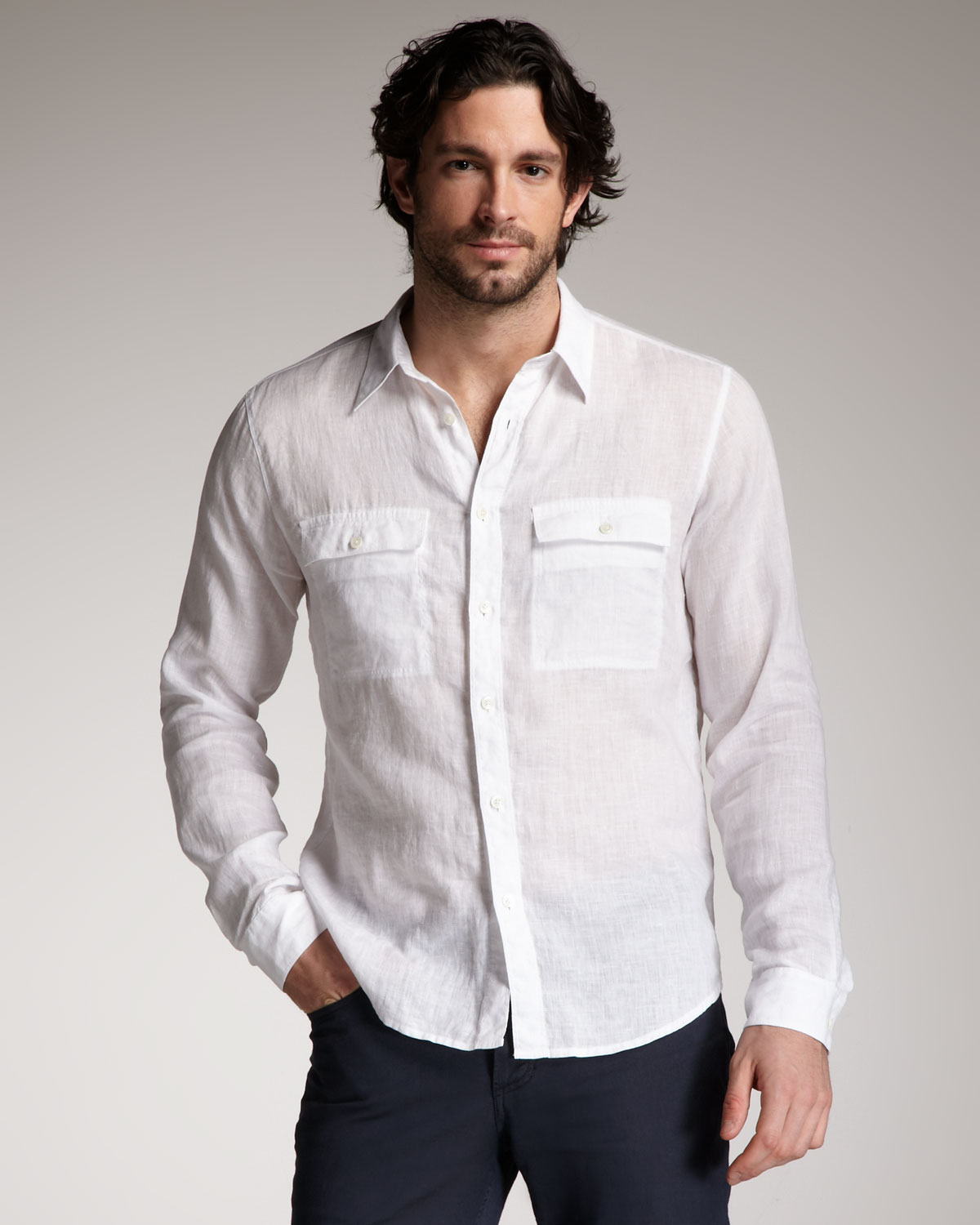 Theory Two-Pocket Linen Shirt in White for Men - Lyst