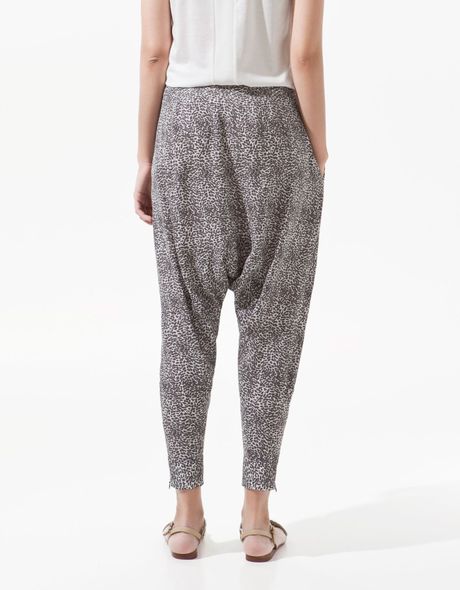 Zara Printed Harem Pants in Gray (grey) | Lyst