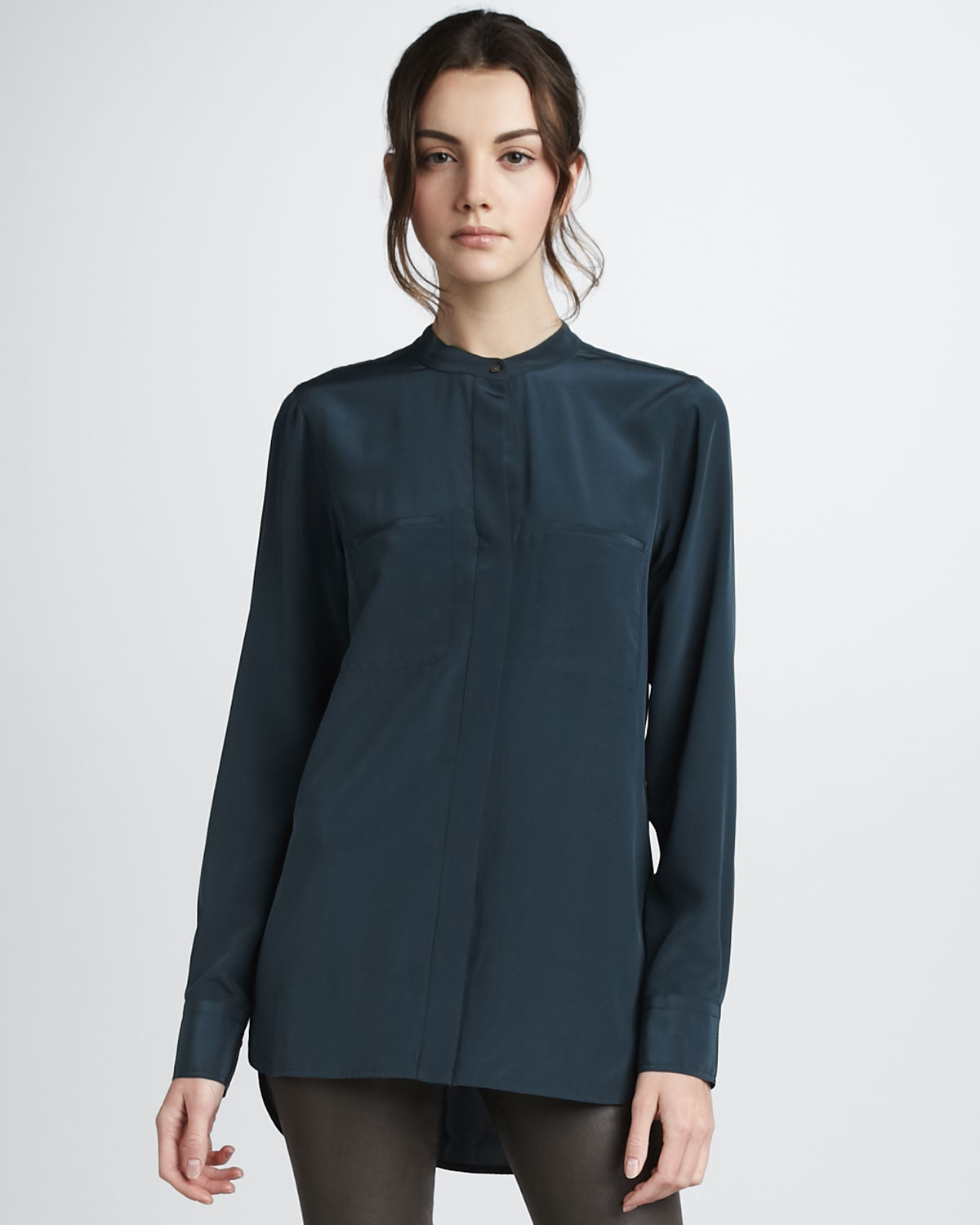 Lyst - Vince Two Pocket Silk Shirt in Blue