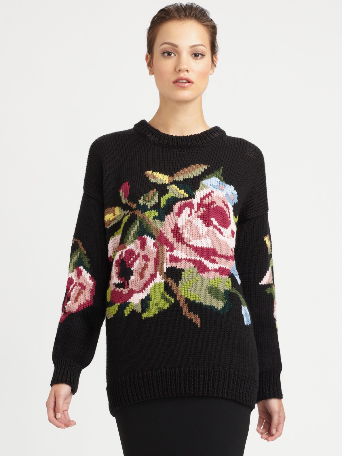Dolce & Gabbana Wool Floral Print Sweater in Black - Lyst