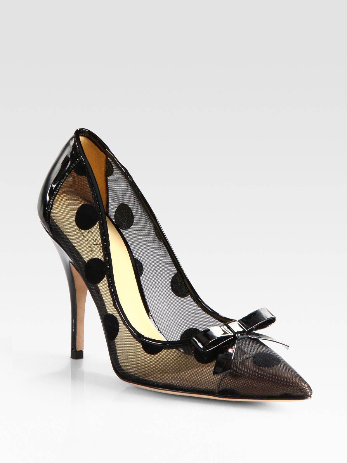 Kate Spade Polkadot Patent Leather Mesh and Velour Point Toe Pumps in Black  | Lyst