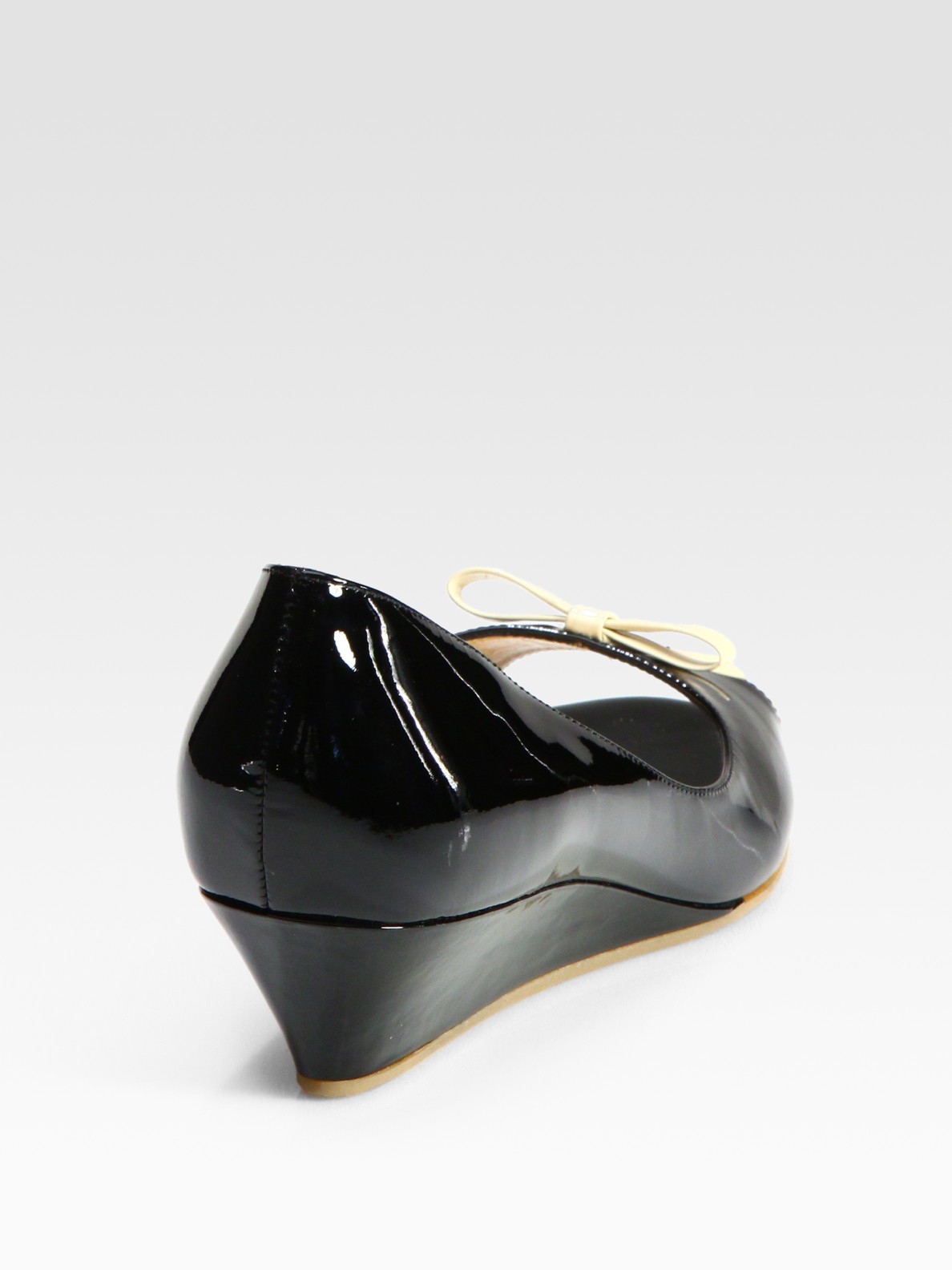 Kate Spade Tracey Patent Leather P Toe Wedge Bow Pumps In Black Gallery