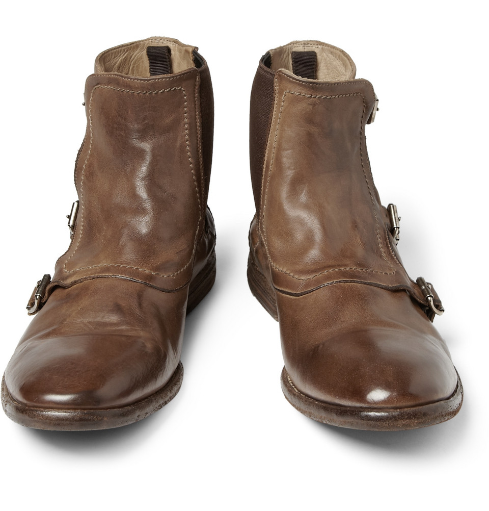 Alexander McQueen Leather Monkstrap Boots in Brown for Men - Lyst