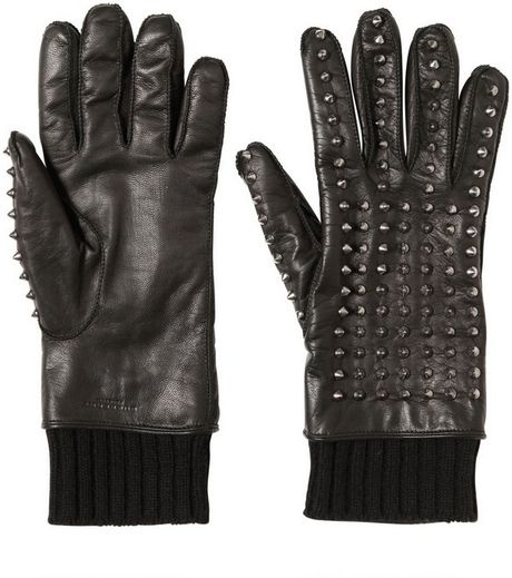 Burberry Prorsum Spiked Leather Gloves in Black for Men | Lyst