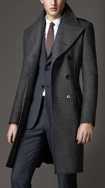 Burberry Houndstooth Greatcoat in Blue for Men (trunvy) | Lyst