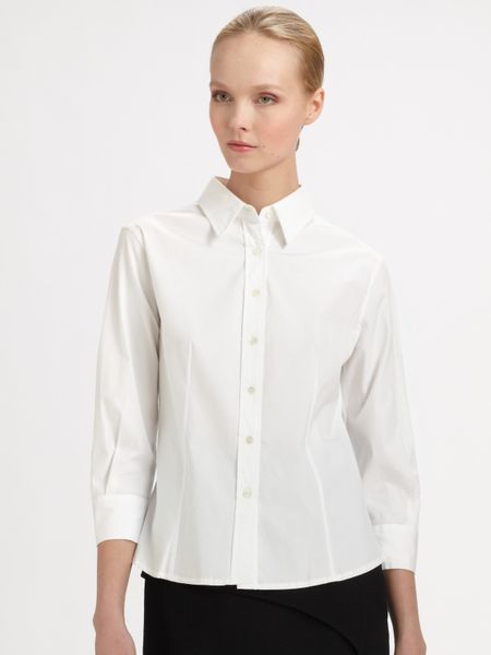 Carolina Herrera Classic Cotton Blouse in White | Lyst