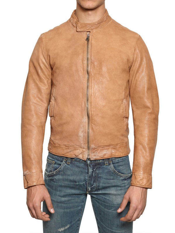 Dolce & Gabbana Distressed Biker Leather Jacket in Camel (Natural) for Men  - Lyst