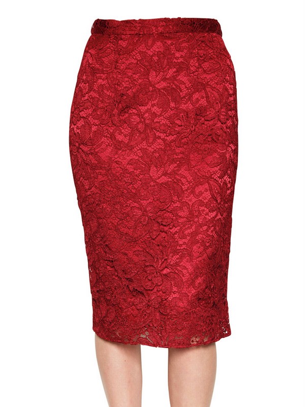 Lyst - Dolce & Gabbana Viscose Lace Pencil Skirt in Red