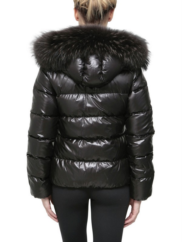 Duvetica Adhara Fur Hood Shiny Nylon Down Jacket in Black - Lyst