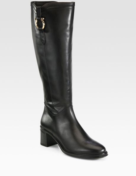 Ferragamo Leather Kneehigh Buckle Riding Boots in Black | Lyst