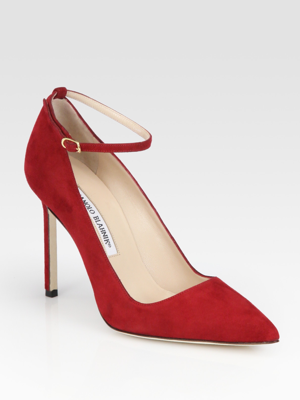 Manolo Blahnik Bb Suede Ankle Strap Pumps in Red - Lyst
