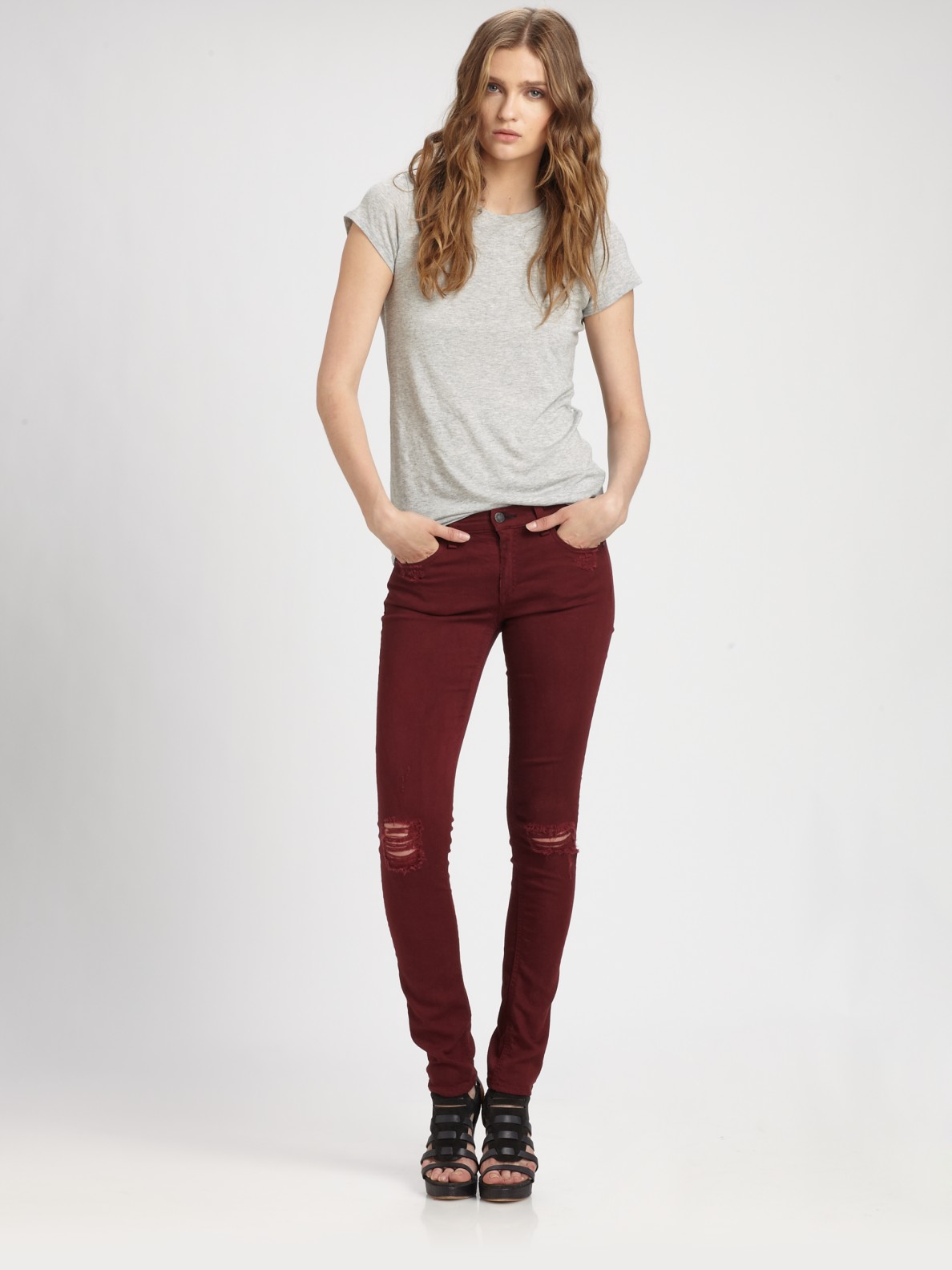 ripped burgundy jeans