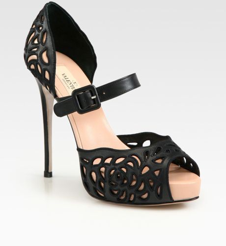 Valentino Cutout Leather Platform Mary Jane Pumps in Black | Lyst