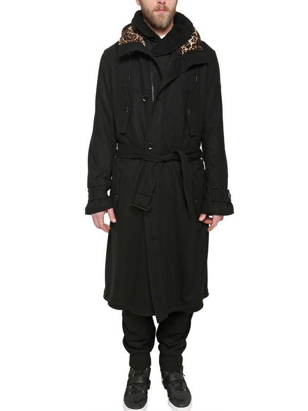 Y3 Horsehide Wool Flannel Trench Coat in Black for Men Lyst