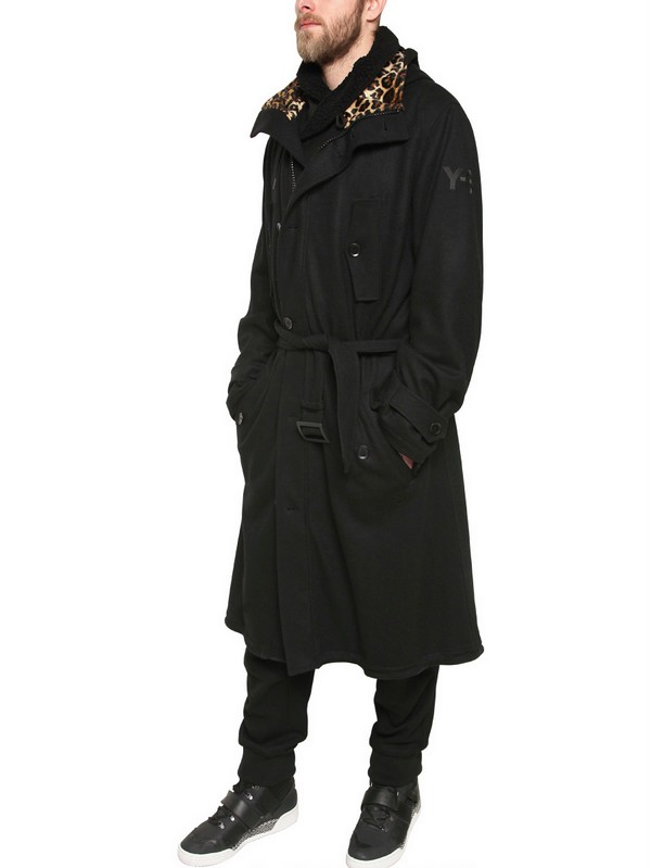 Y3 Horsehide Wool Flannel Trench Coat in Black for Men Lyst