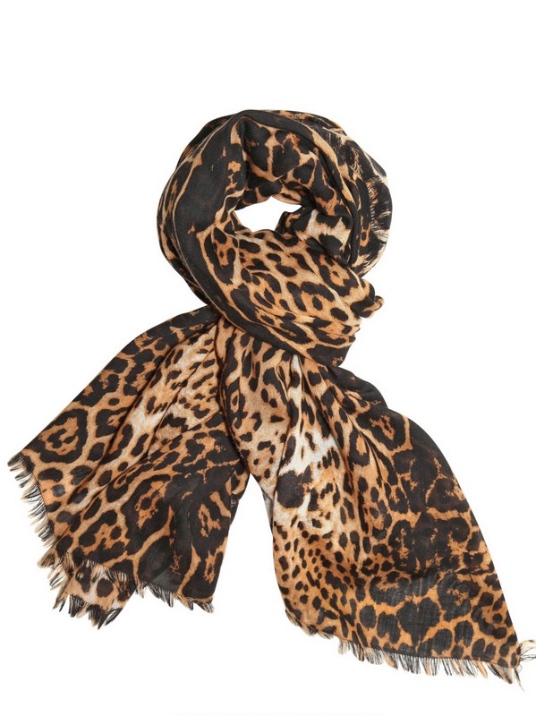 Saint Laurent Leopard Print Scarf in Brown - Lyst