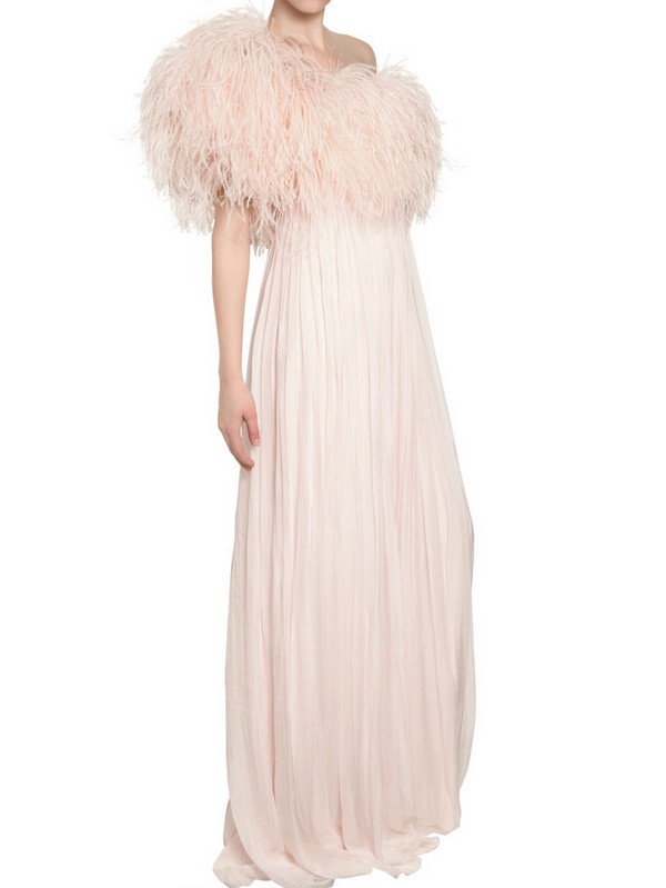 Alexander McQueen Ostrich Feather Silk Chiffon Dress in Powder (Pink ...