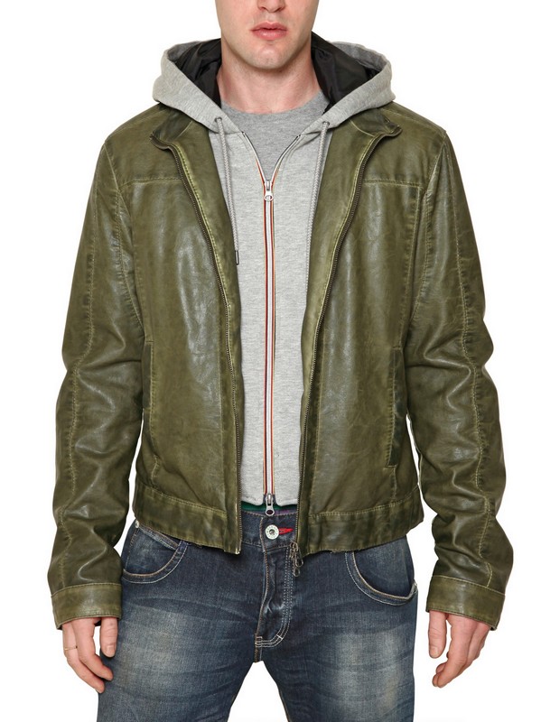 armani leather hooded jacket