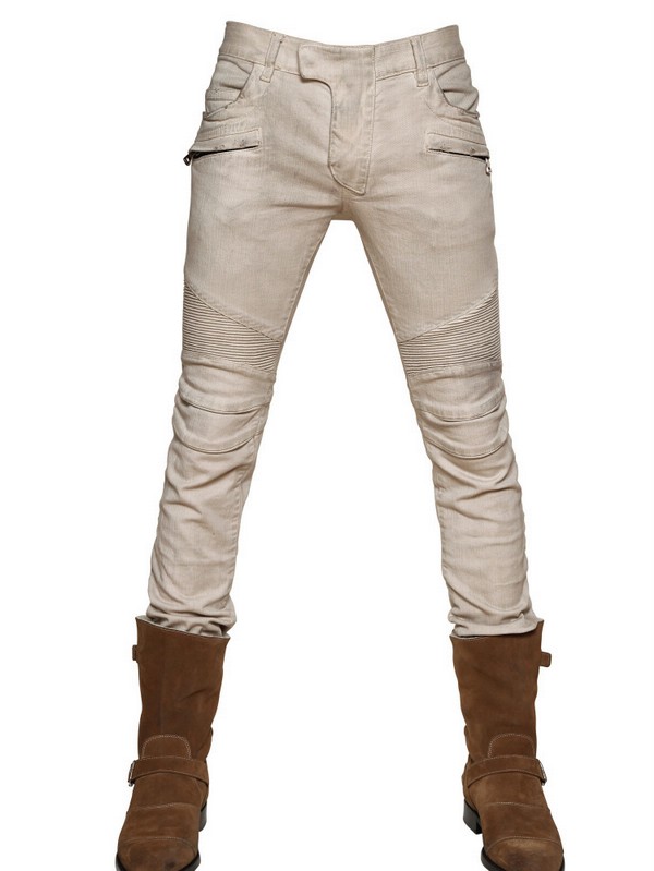 Beige biker jeans clearance