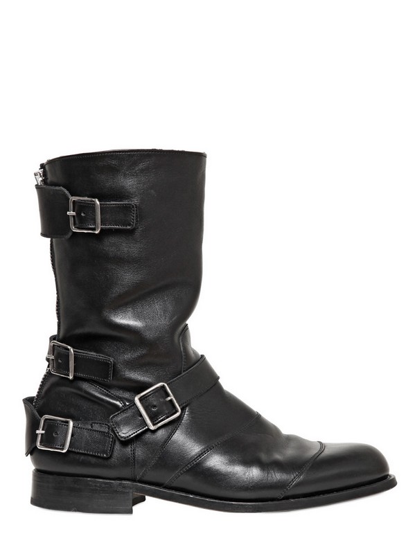 Balmain Belted Leather Boots in Black for Men - Lyst