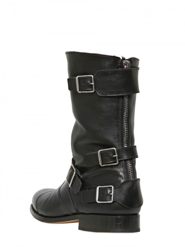 Balmain Belted Leather Boots in Black 