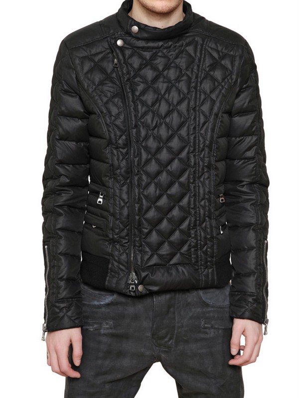 Balmain Quilted Nylon Biker Style Down Jacket in Black for Men - Lyst