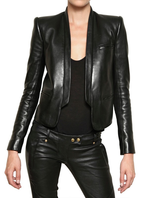 Balmain Soft Nappa Tuxedo Leather Jacket in Black | Lyst