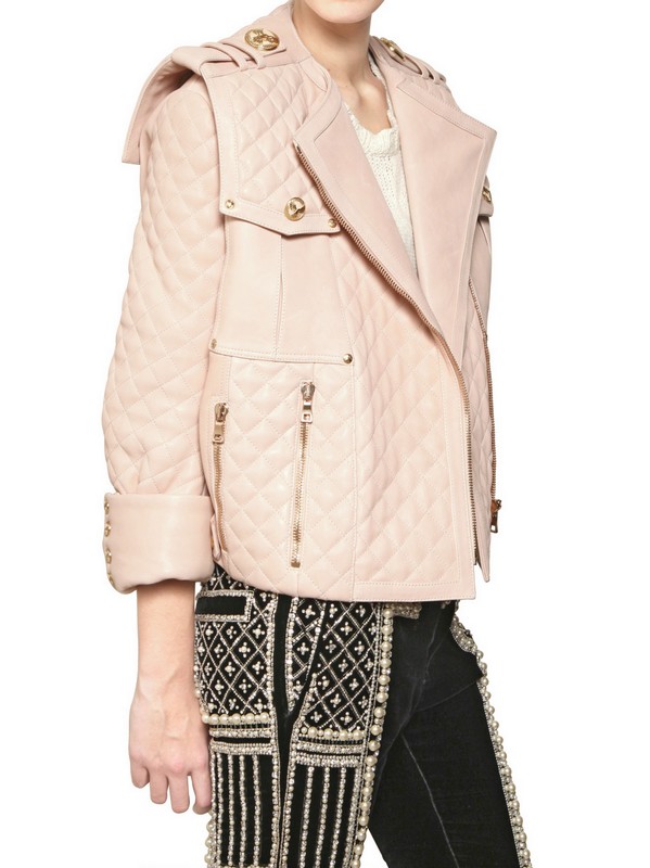 Balmain Quilted Oversize Nappa Leather Jacket in Pink - Lyst