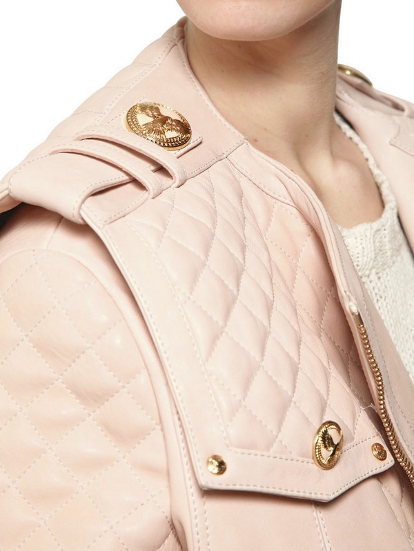 Balmain Quilted Oversize Nappa Leather Jacket in Pink - Lyst