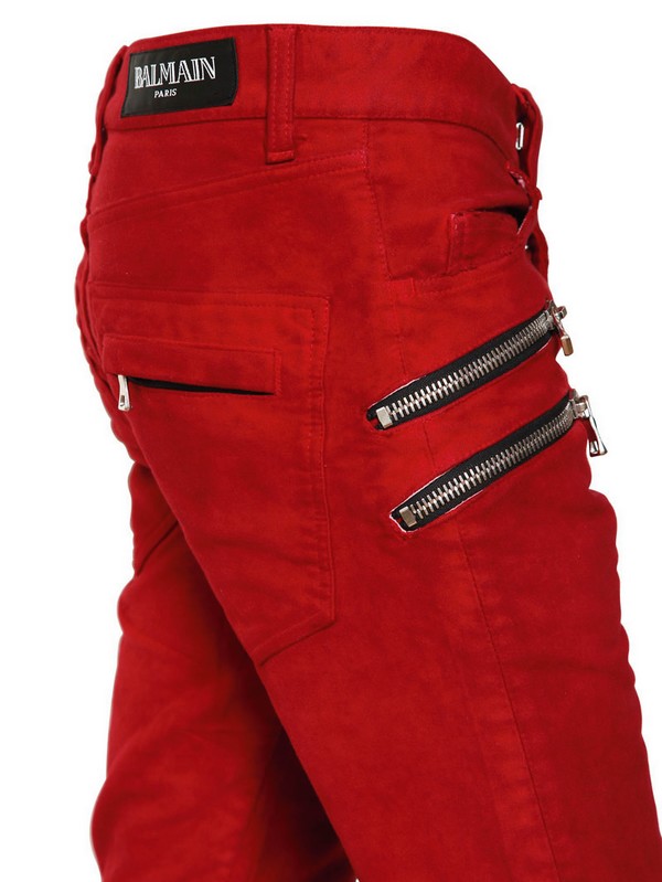 Balmain 18cm Moleskin Biker Jeans in Red for Men - Lyst