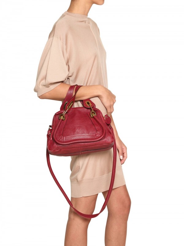Chlo Mini Paraty Grained Leather Top Handle in Red | Lyst  