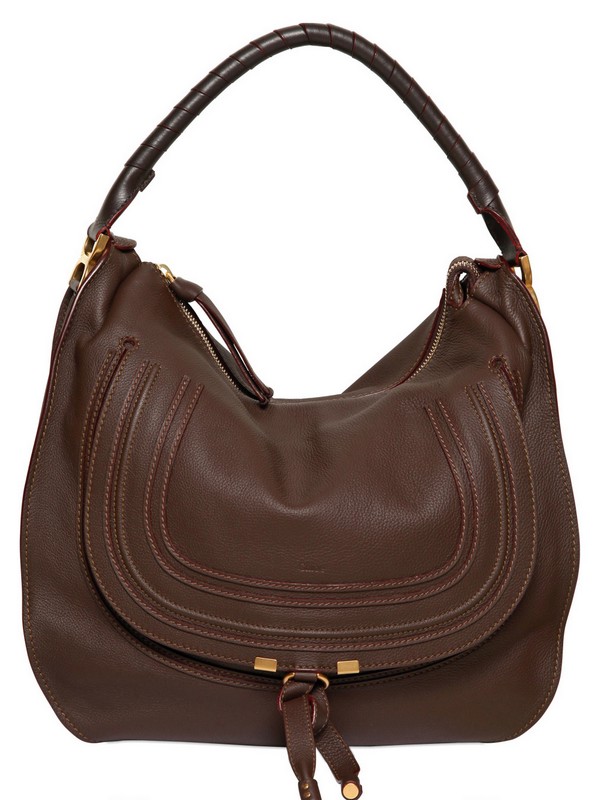 Chlo Large Marcie Textured Leather Hobo Bag In Brown Lyst
