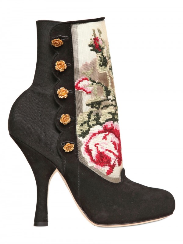 Dolce Gabbana 110mm Gisele Suede Brocade Low Boots In Black Lyst