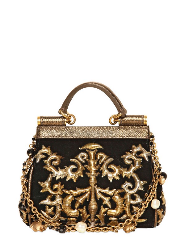 Dolce Amp Gabbana Mini Miss Sicily Embroidered Velvet Bag In
