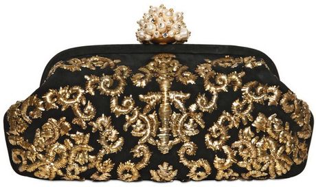 Dolce & Gabbana Miss Dea Embroidered Suede Clutch in Gold (black) | Lyst