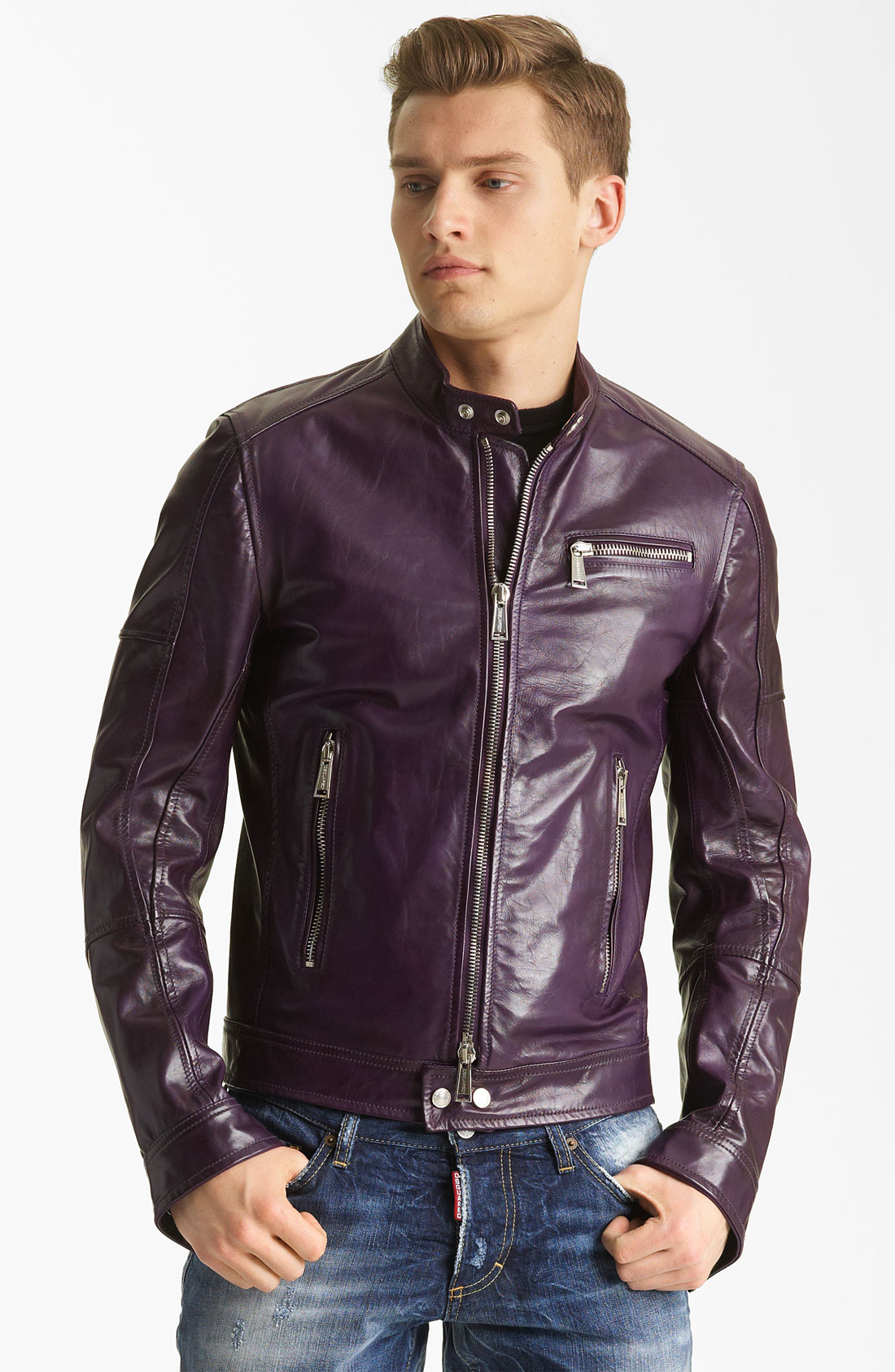 DsquaredA Leather iJacketi in Purple ifor Meni Lyst