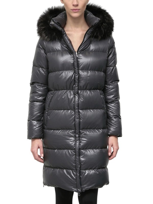 Matt nylon hooded down jacket clearance