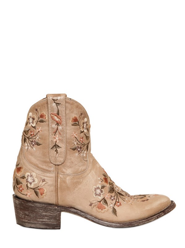 Lyst Mexicana 40mm Floral Embroidered Leather Boots in Natural
