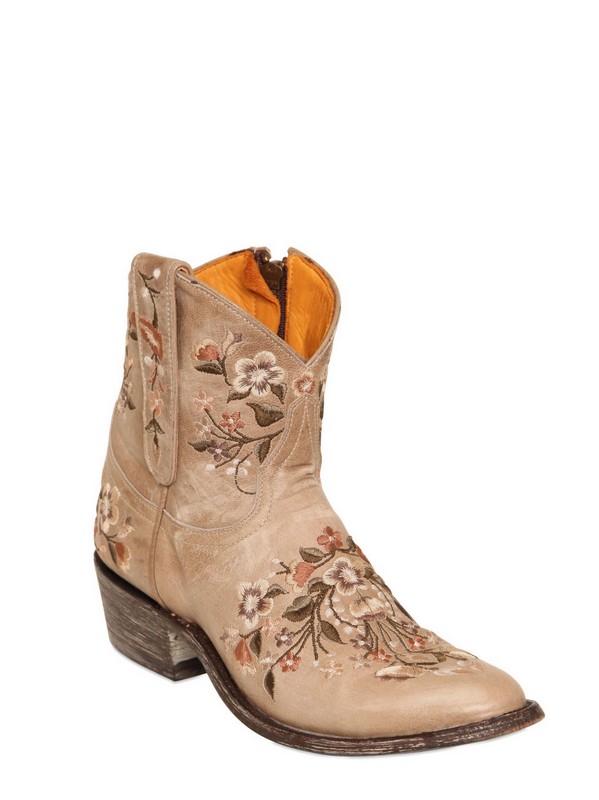 Lyst Mexicana 40mm Floral Embroidered Leather Boots in Natural