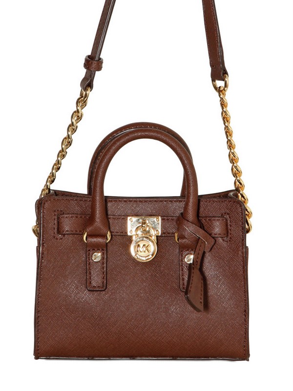 Michael Michael Kors Mini Hamilton Leather Shoulder Bag in Brown Lyst