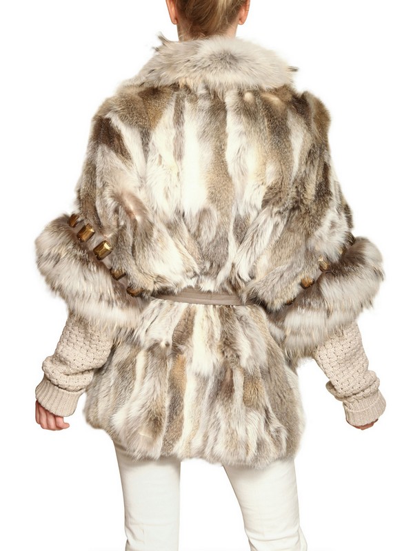 Roberto Cavalli Cashmere Knit Fox Fur Coat in Natural - Lyst