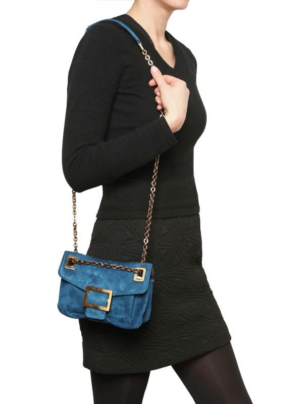 Roger Vivier Metro Micro Suede Shoulder Bag In Blue Lyst